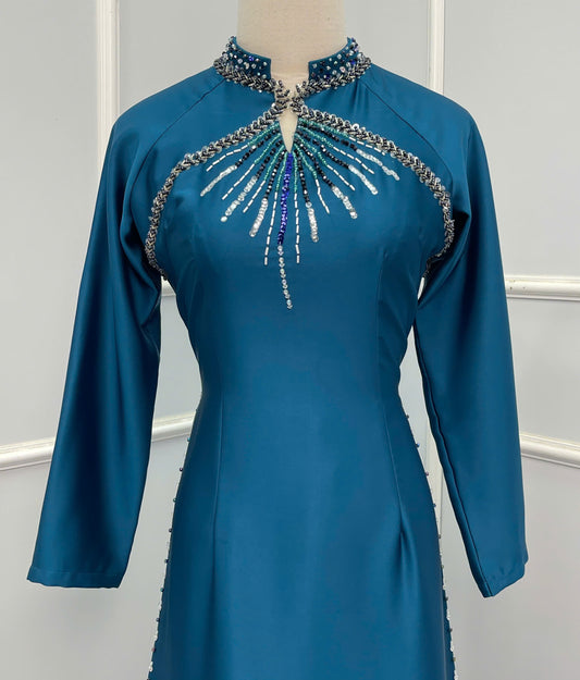 S209 Áo only - Áo dài lụa valentino thiết kế đính kết