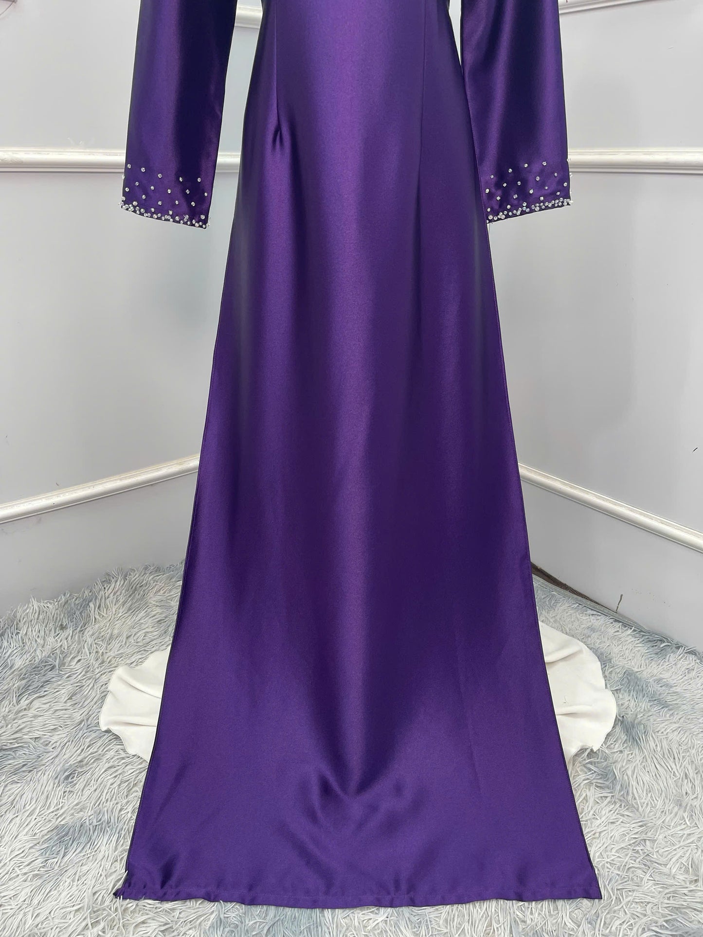 H234 1381 Áo only - Áo dài lụa valentino đính kết màu tím