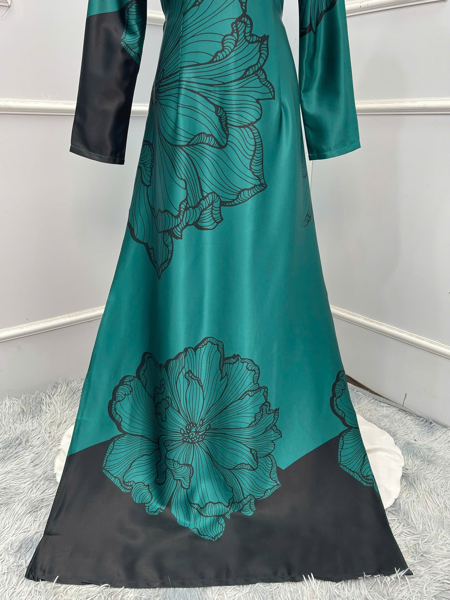 H286 Áo only - Áo dài lụa ánh sao thiết kế màu xanh két