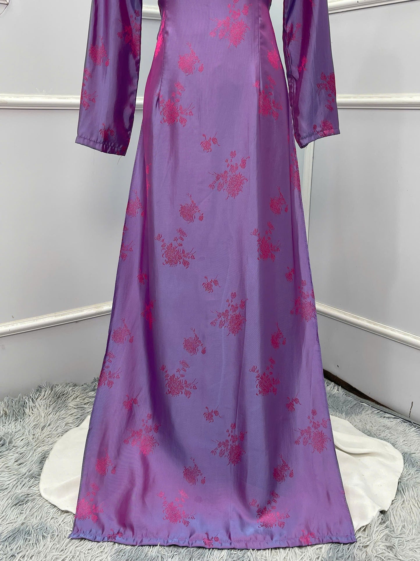 H273 1464 Áo only - Áo dài tơ tằm 2 da tím ánh hồng