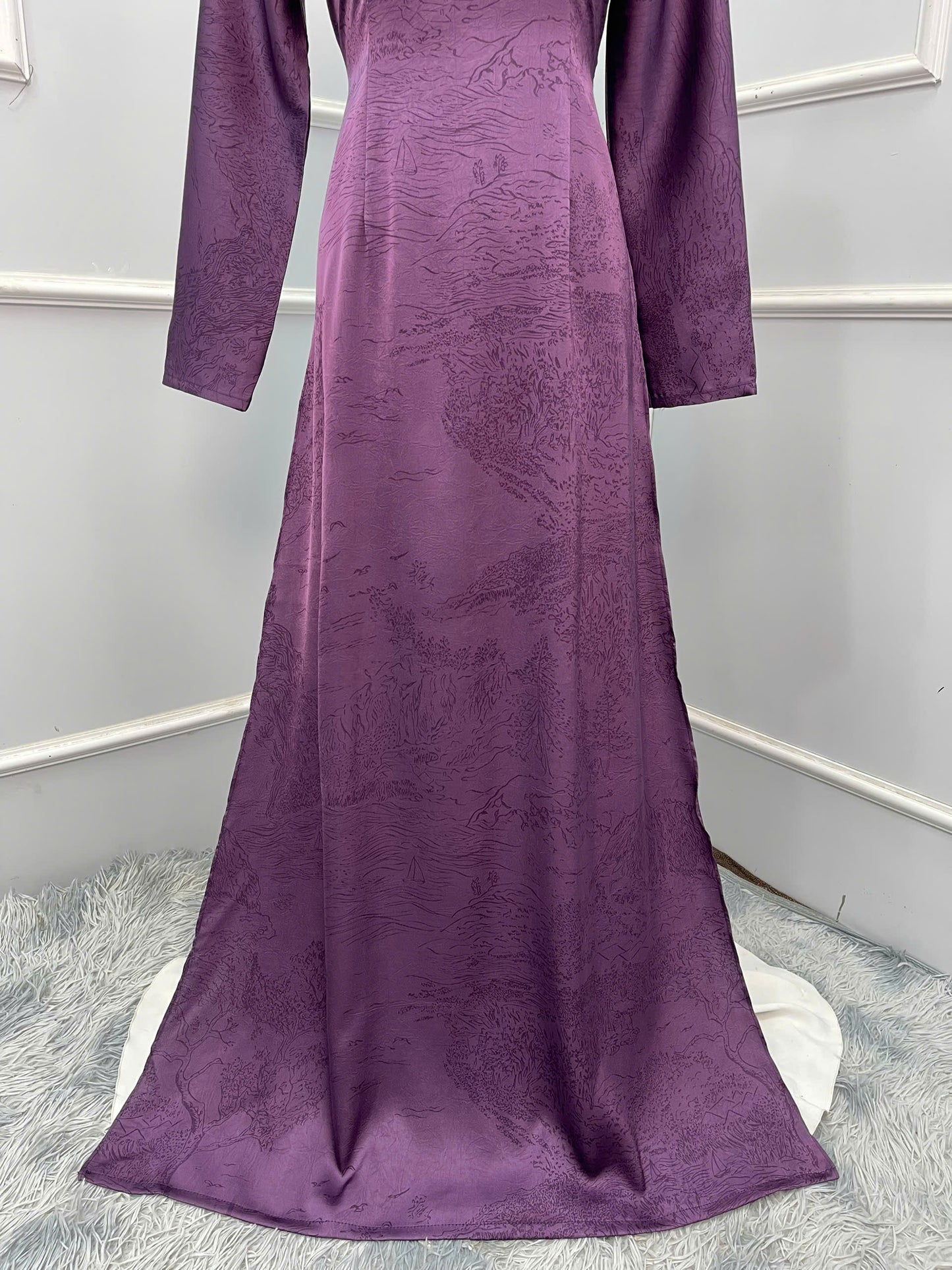 H285 1476 Áo only - Áo dài siêu lụa mềm thuỷ mặc màu tím nho