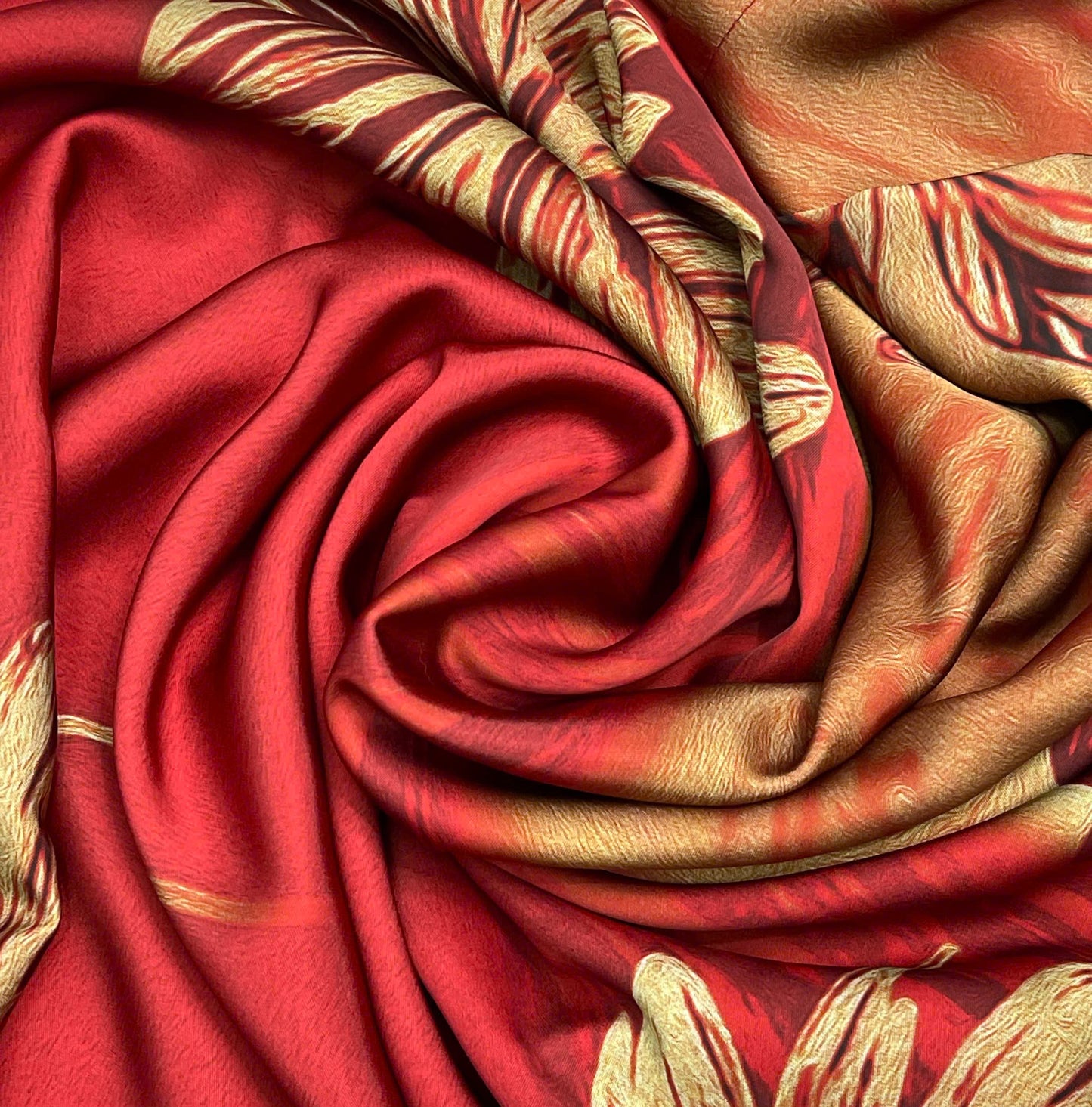 H312 1502 Áo only - Áo dài lụa ánh sao thiết kế 2 da màu đỏ đậm in sen