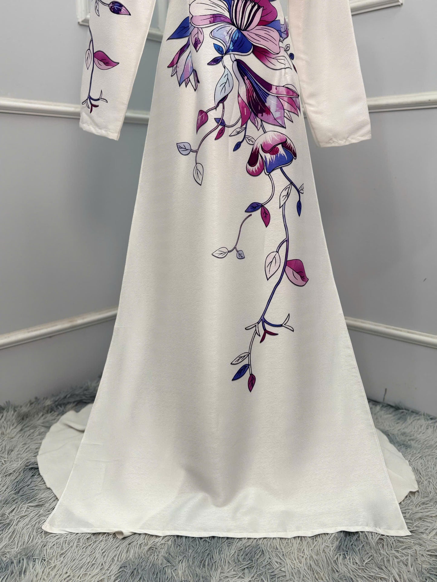 H334 Áo only - Áo dài lụa ánh sao thiết kế màu trắng