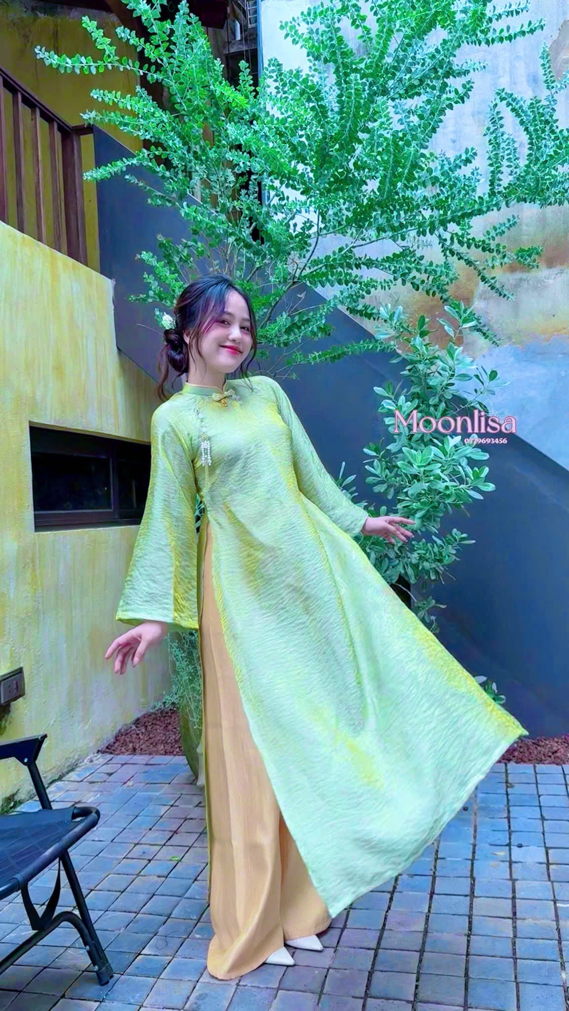 T621 1654 Áo only - Áo dài cách tân dáng suông tơ tencel ánh kim màu cốm