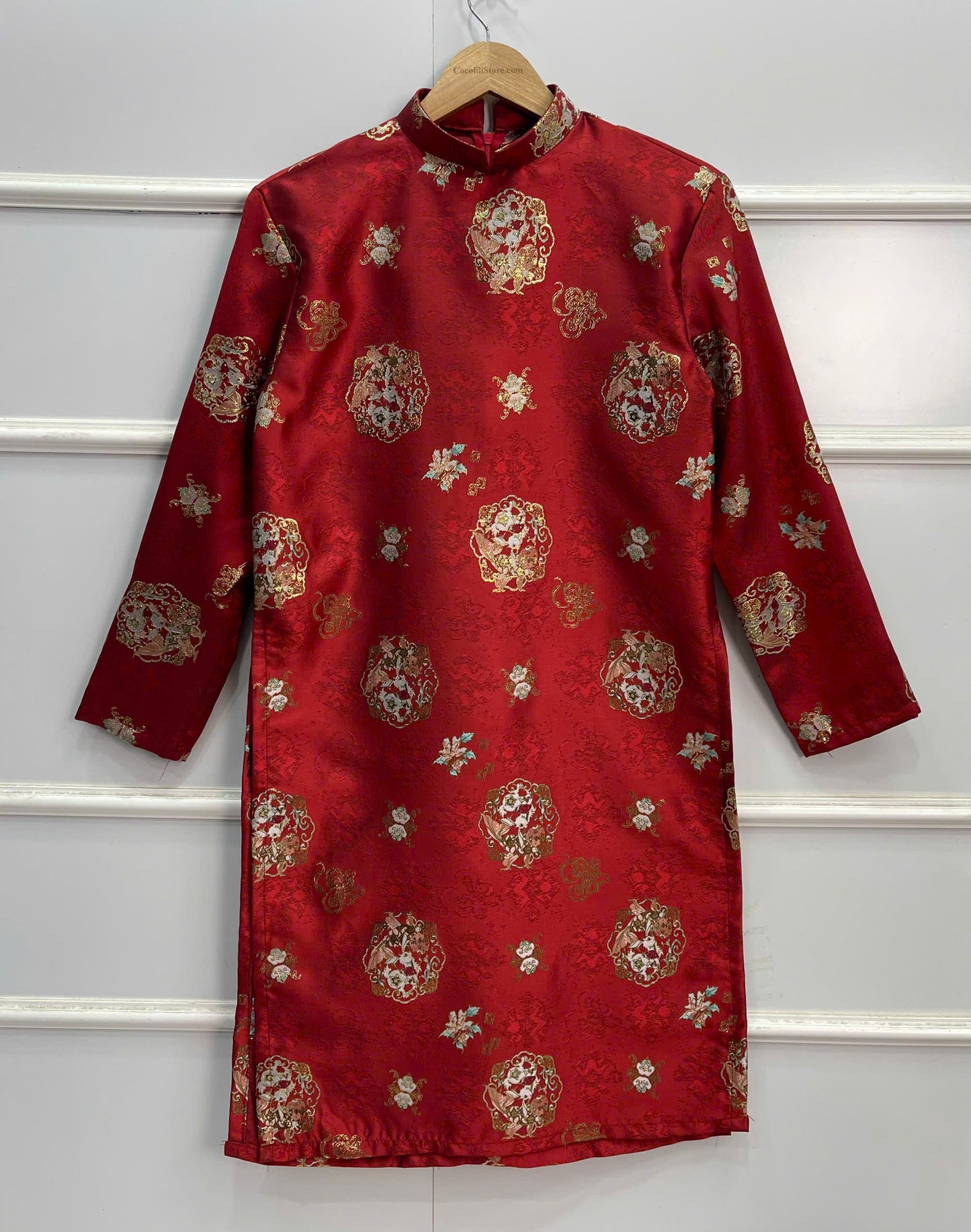 B116 1739 Áo only - Áo dài Nam gấm đỏ