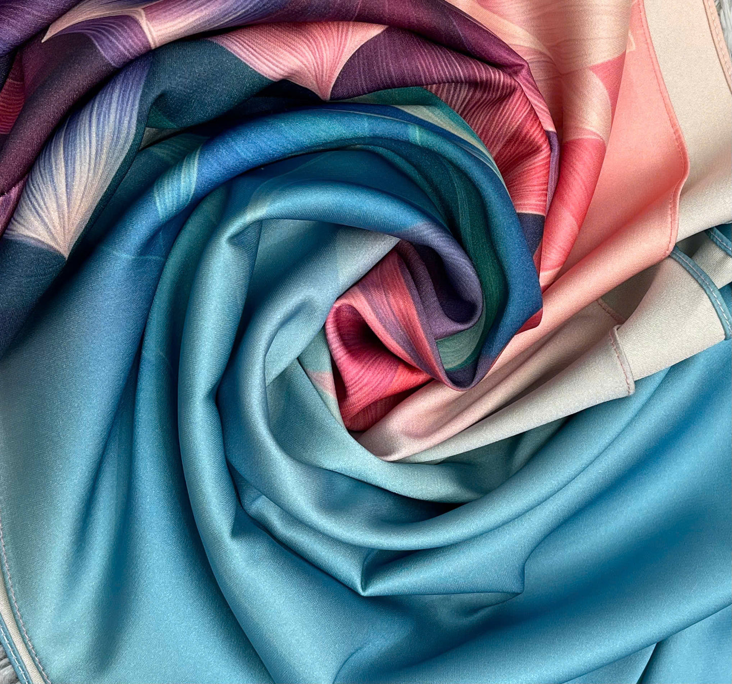 H389 1683 Áo only - Áo dài lụa ánh sao thiết kế màu xanh thiên thanh phối màu in hoa