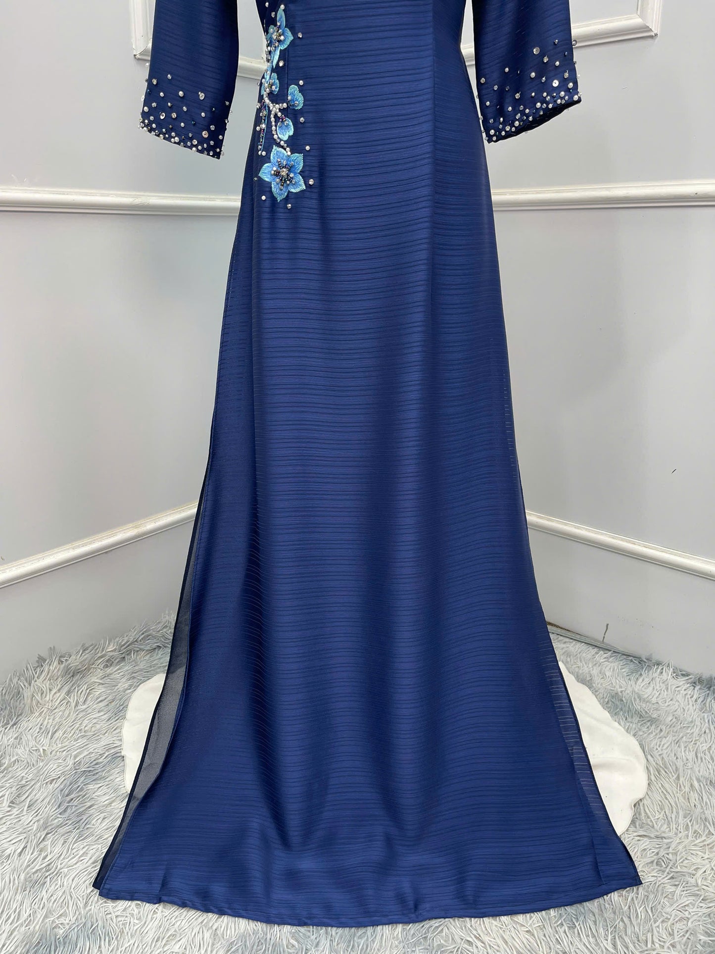 S235 1720 Áo only - Áo dài lụa ánh nguyệt 4 tà màu xanh than