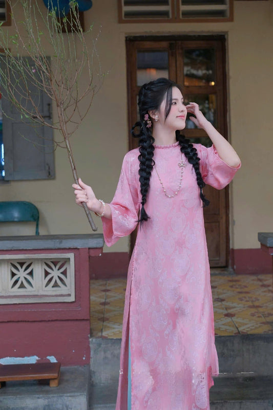 T626 1748 Áo + quần - Áo dài thọ dơi hồng + quần xanh