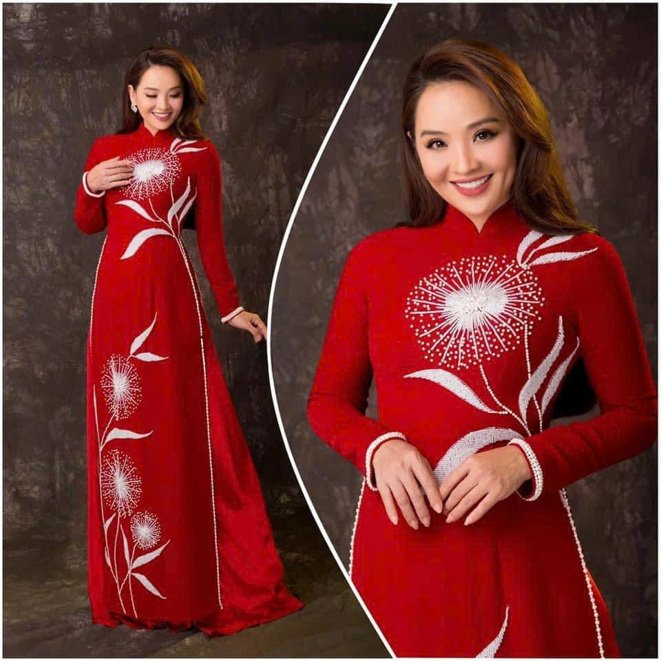 S244 1984 Áo only - Áo dài thiết kế đính kết màu đỏ