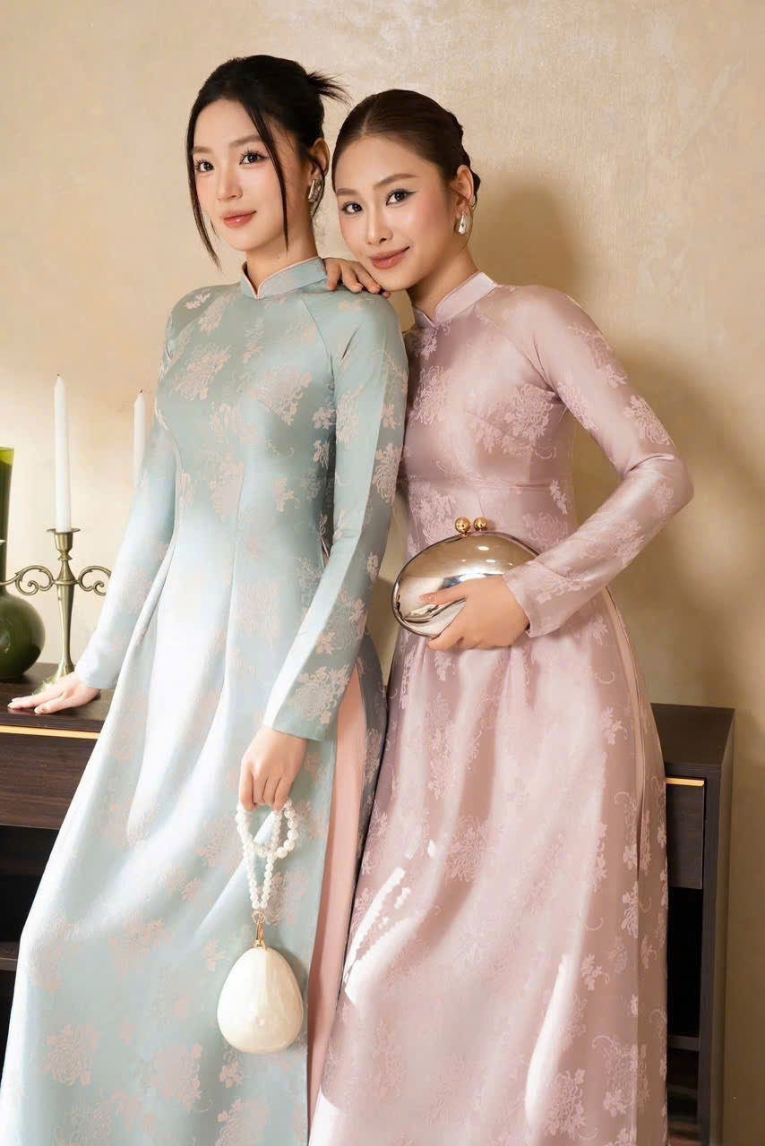 M277 2132 M278 Áo + quần lụa - Áo dài dáng truyền thống lụa gấm cúc đại đoá