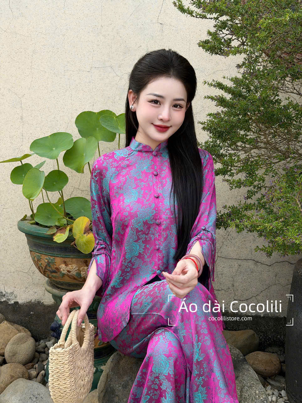 BB27 2360 Áo + quần - Bộ pháp phục lụa 2 da tím ánh xanh