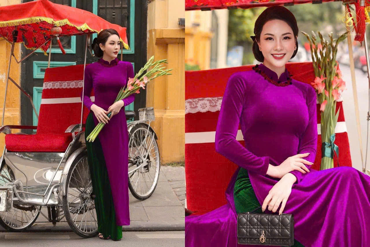 N102 6417 Áo only no pants - Áo dài nhung trơn màu tím