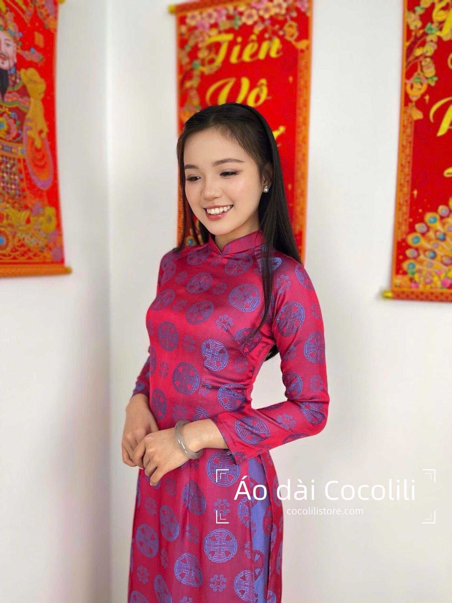 M334 áo + quần cùng chất lụa Vạn Hỷ - Áo dài dáng truyền thống chiết li tà 130cm màu hồng sen