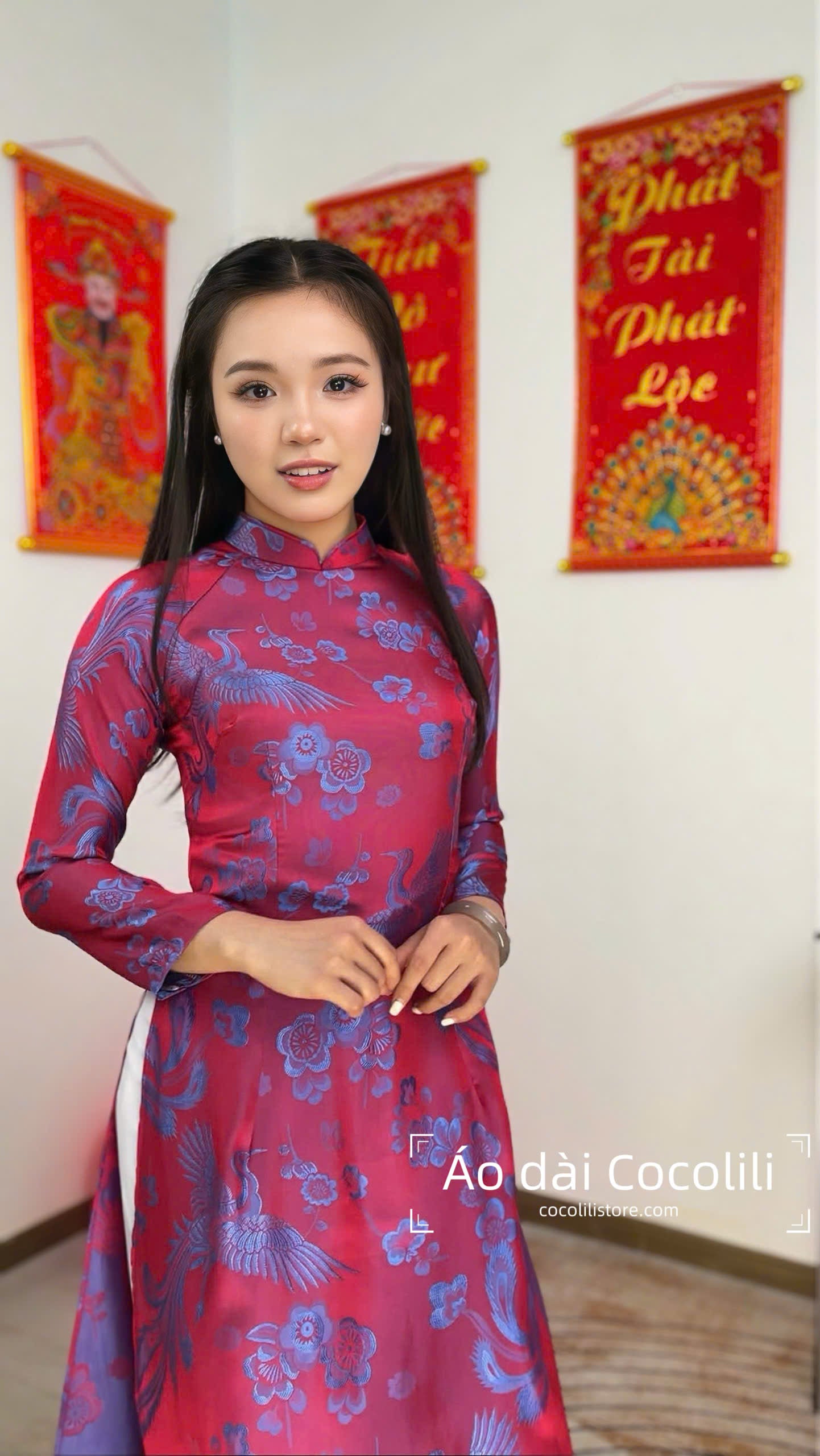 H544 only áo - Áo dài dáng truyền thống chiết li tà 130cm màu hồng sen