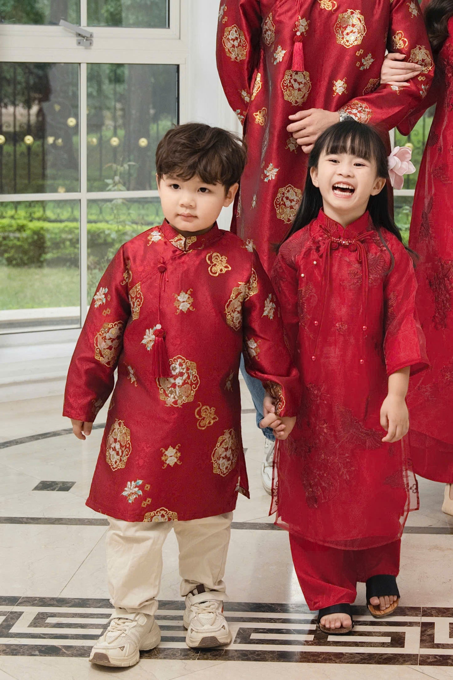 BT86 Áo only - Áo dài bé trai gấm đỏ