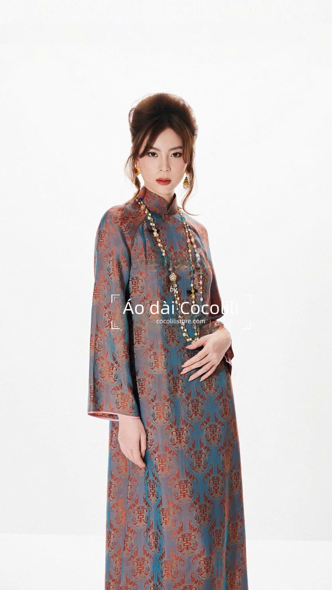 HD39 Áo dài + quần lụa tơ tằm nha xá - Áo dài dáng suông 2 tà lụa tơ tằm nha xá