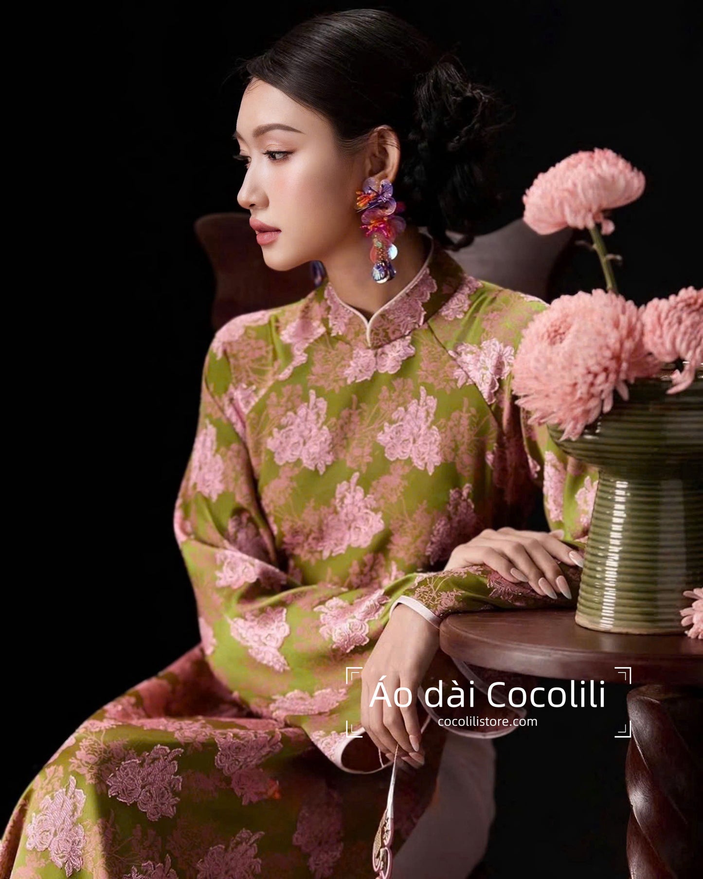 H561 Áo only - Áo dài dáng suông 2 tà lụa gấm