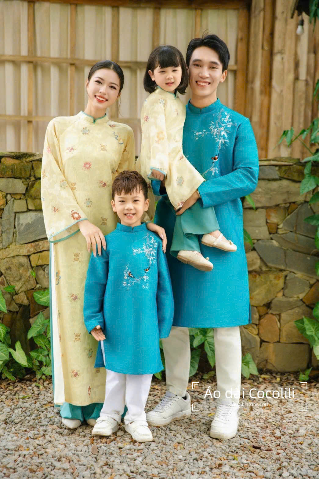 B140 Bộ áo dài nữ (mẹ) Áo + quần - Áo dài dáng suông màu vàng nhạt