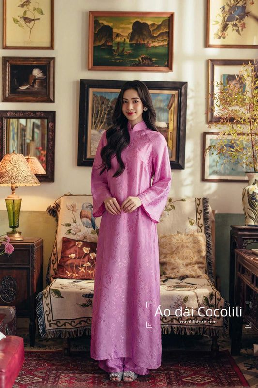 HD43 Áo + quần nha xá - Áo dài dáng suông 2 tà lụa tơ tằm Nha Xá