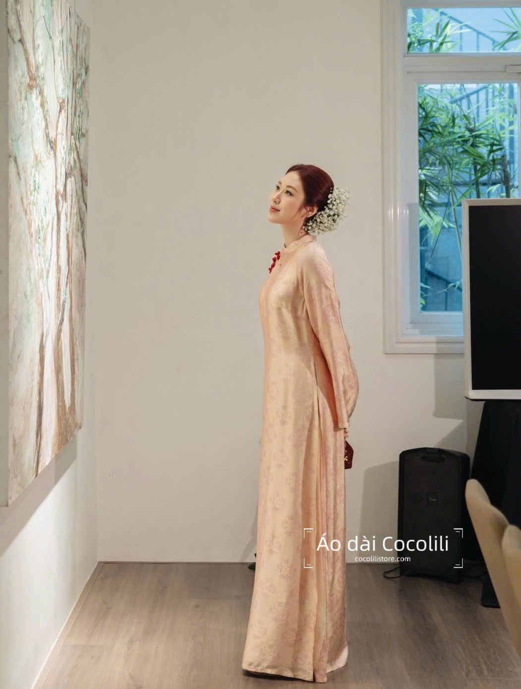 HD50 Áo + quần nha xá - Áo dài dáng suông 4 tà lụa nha xá