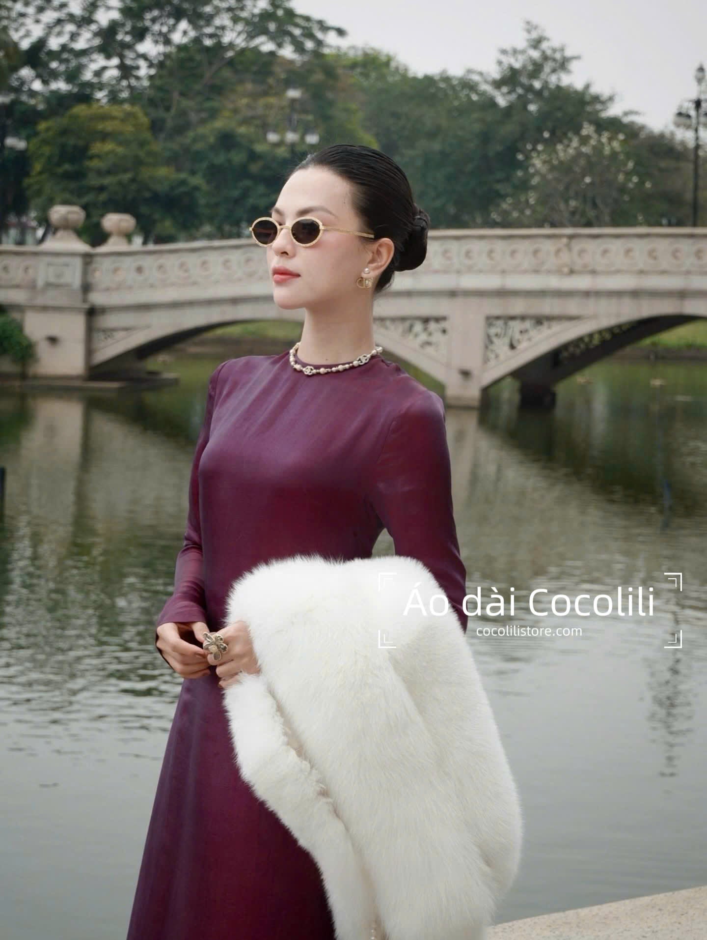 HD52 Áo + quần cùng chất - Áo dài lụa tơ tằm nha xá dáng suông 2 tà màu đỏ đậm