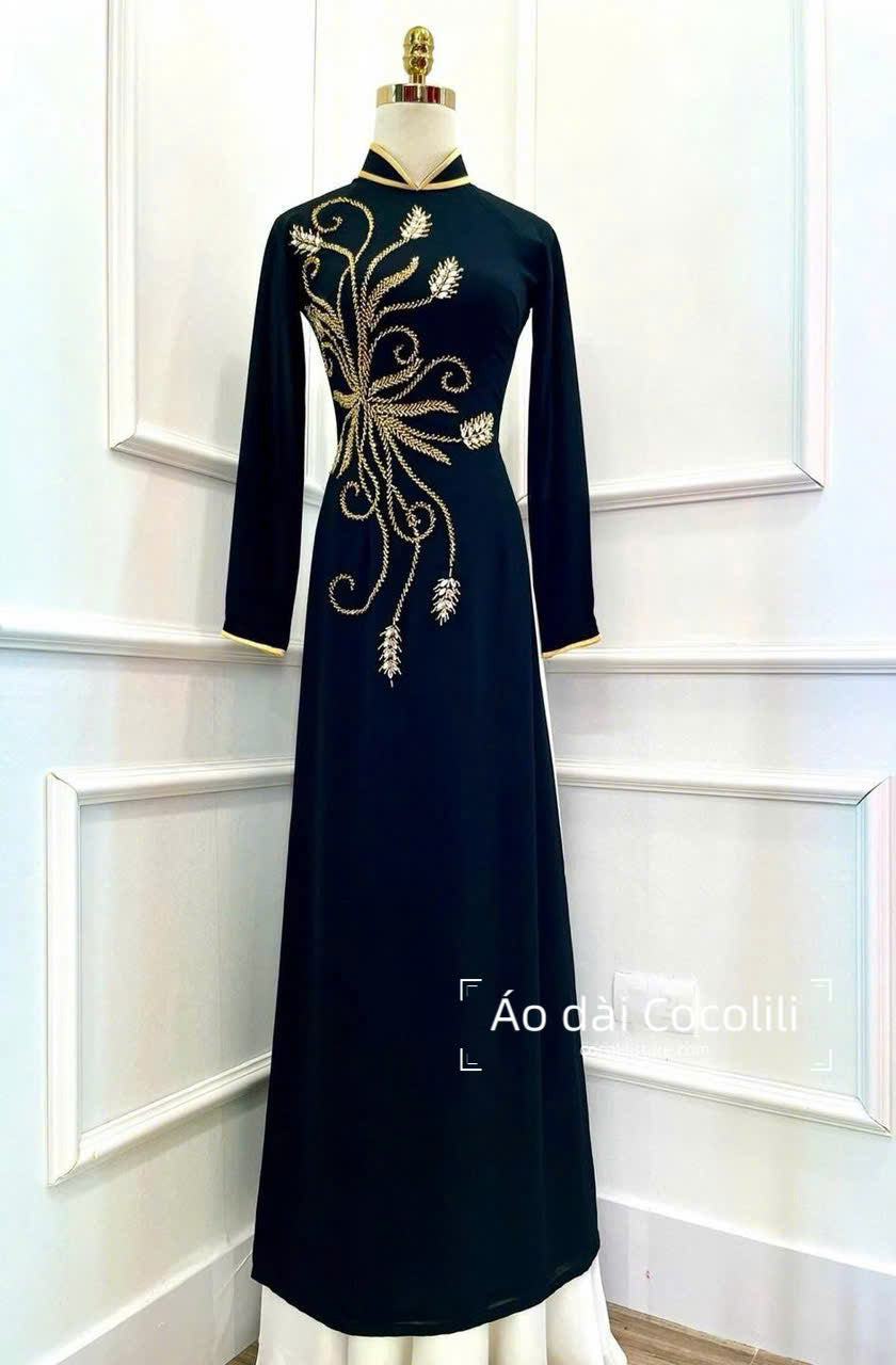 S301 Áo only no pants - Áo dài thiết kế chiffon 4 tà đính kết