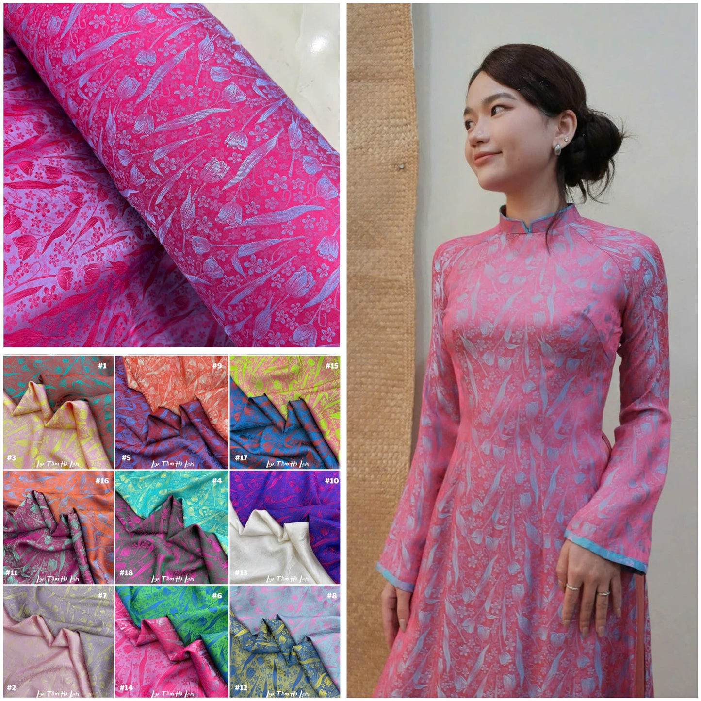 M509 Áo + quần cùng chất - Áo dài lụa tằm hà lan dáng truyền thống chiết li 2 tà + quần cùng chất