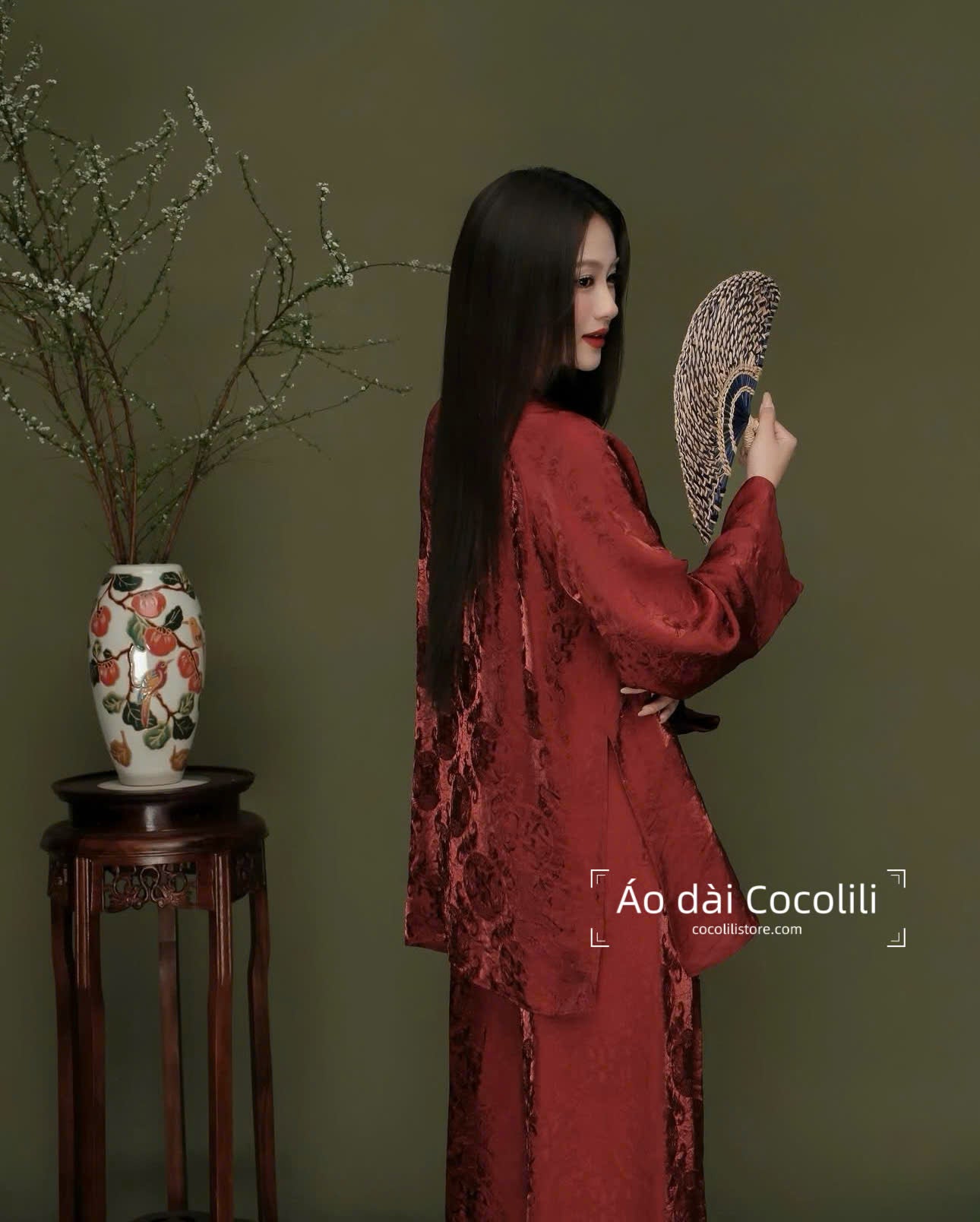 BB65 BB72 3353 - Set bà ba tằm tencel ánh kim thọ dơi màu đỏ đậm