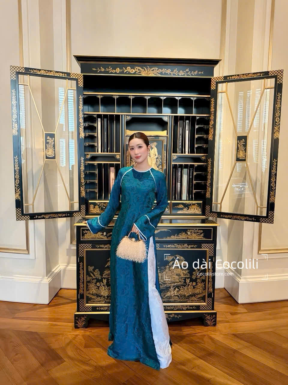 HD73 Áo + quần nha xá - Áo dài dáng suông 2 tà lụa nha xá màu xanh cổ vịt