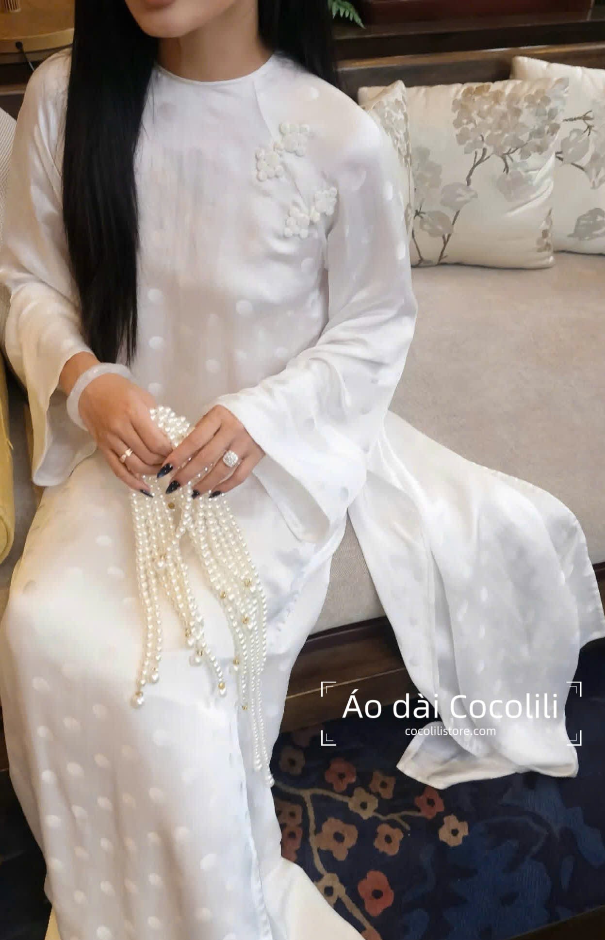 HD80 Áo + quần nha xá - Áo dài dáng suông 2 tà lụa nha xá màu trắng