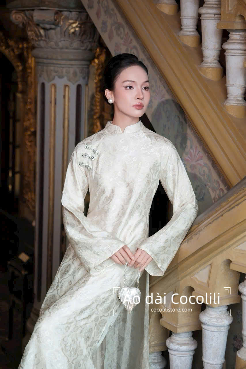 HD82 Áo + quần nha xá - Áo dài dáng suông 2 tà lụa nha xá màu trắng