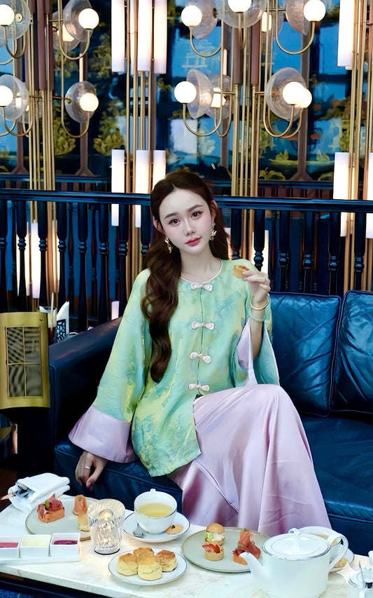 BB139 4176 - Set bà ba lụa tằm ánh kim tencel