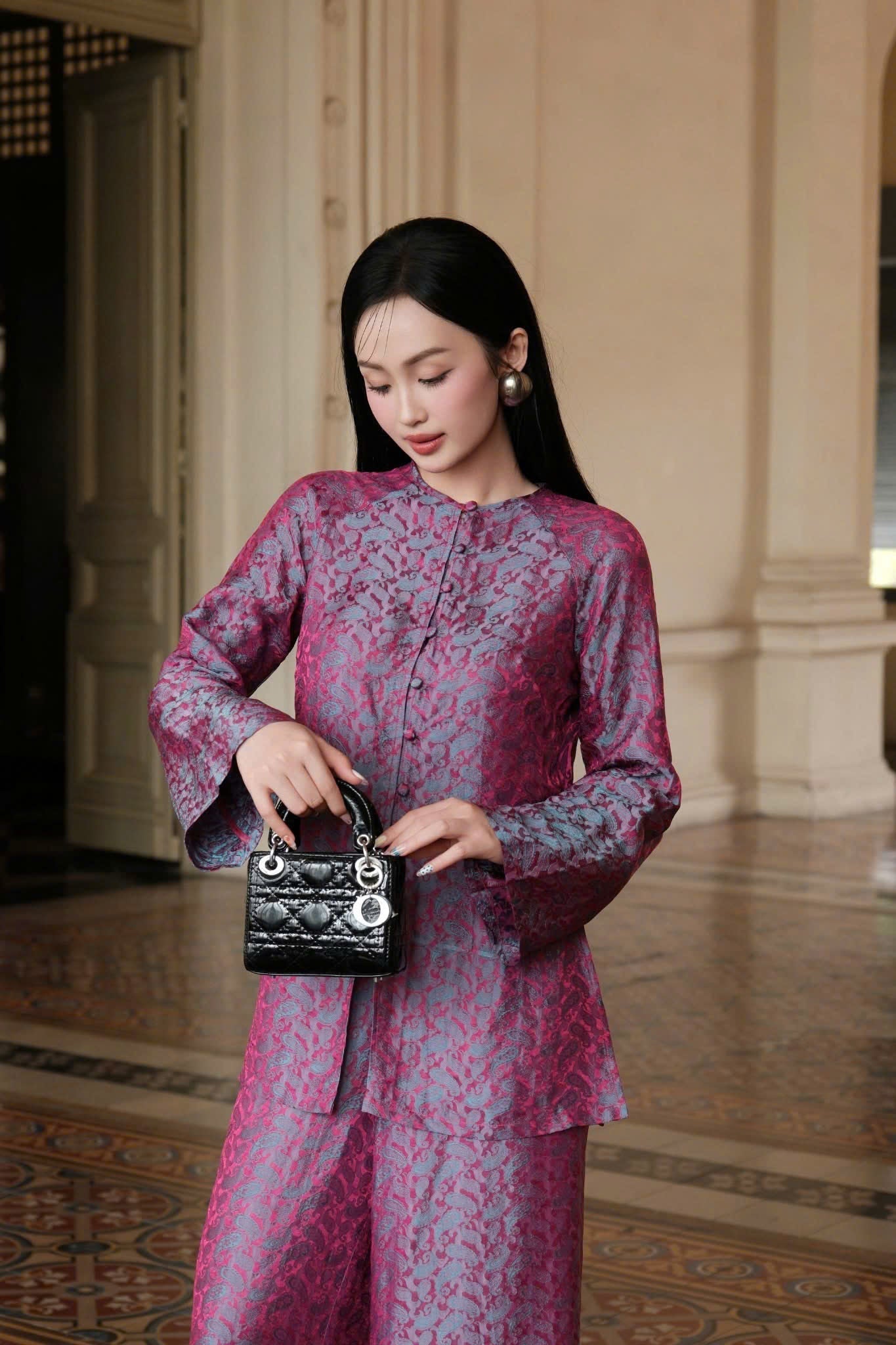 BB161 3803 - Set bà ba lụa nha xá lông công
