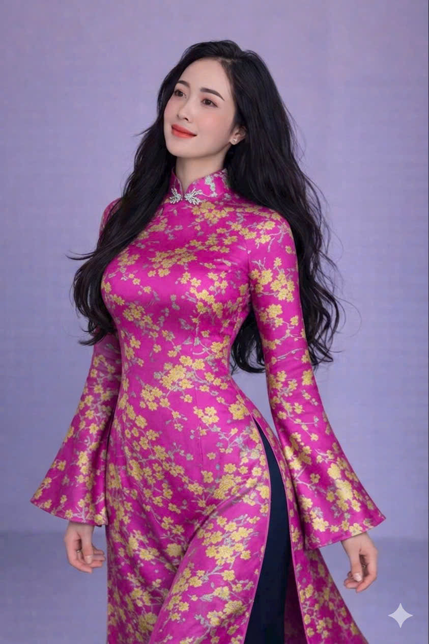 H707 3929 Áo only no pants - Áo dài dáng truyền thống chiết li eo lụa gấm tuyết mai màu hồng sen