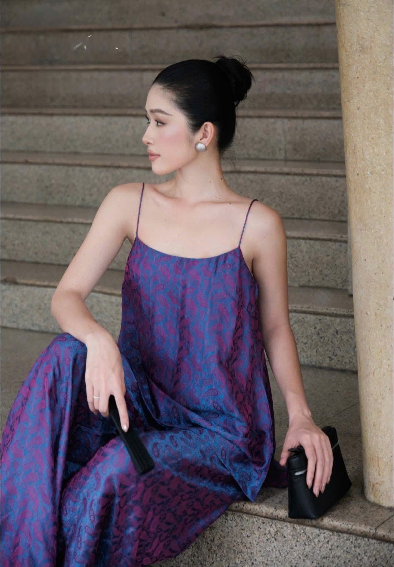 Y08 - Set đồ bộ áo 2 dây + quần lụa nha xá lông công màu tím