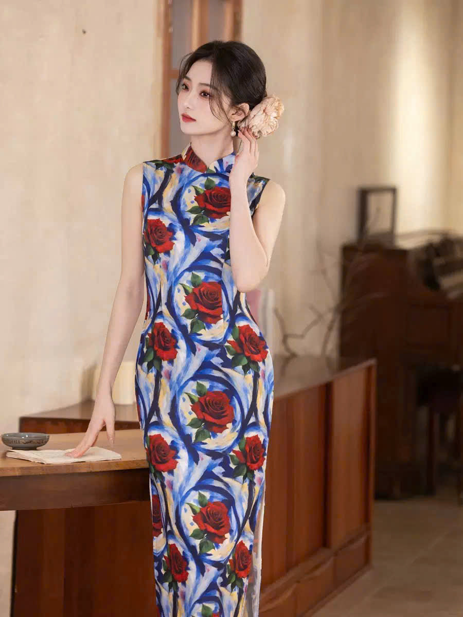 SX19 3972 - Sườn xám dài Đình Dạ Sắc