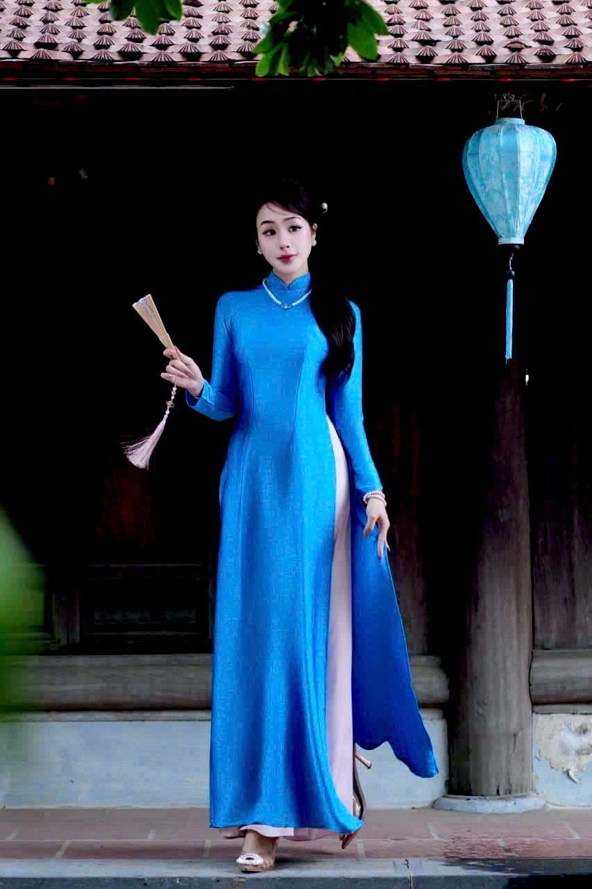 H716-H756 3992 Áo only no pants - Áo dài dáng truyền thống chiết li eo lụa hà lan màu xanh
