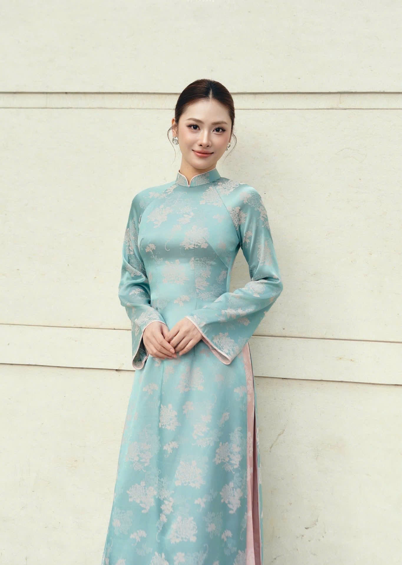 M278 4054 Áo only no pants - Áo dài dáng truyền thống chiết li eo màu xanh blue
