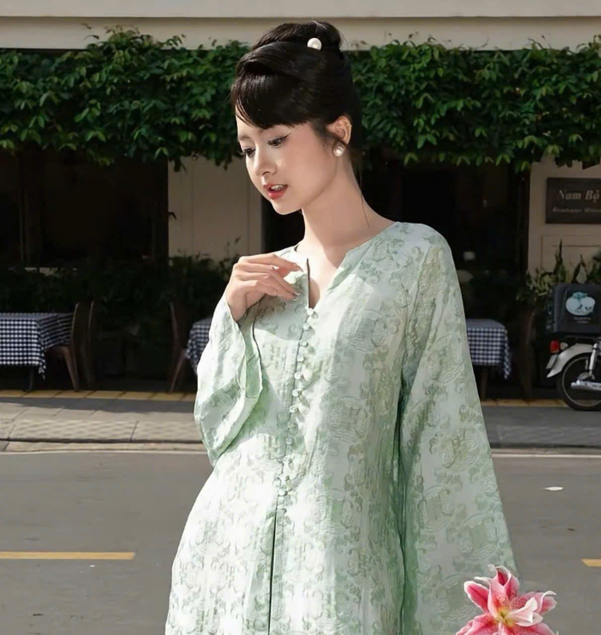 BB204 4137 - Set bà ba lụa nha xá thọ dơi màu xanh ngọc