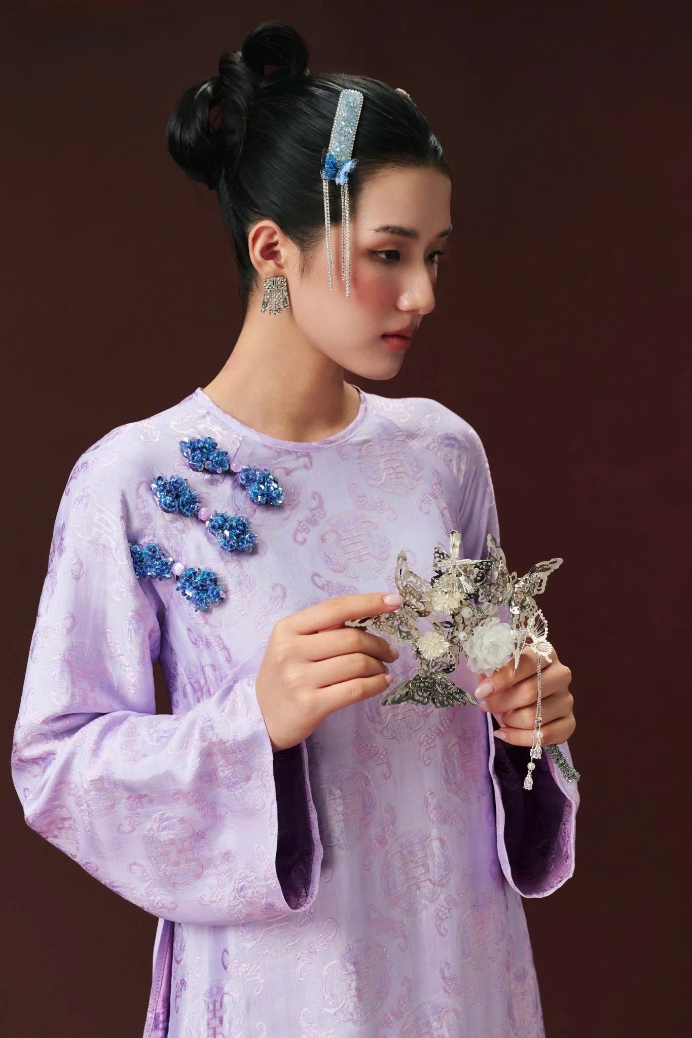 HD137 4141 Áo + quần nha xá - Áo dài dáng suông 4 tà lụa nha xá
