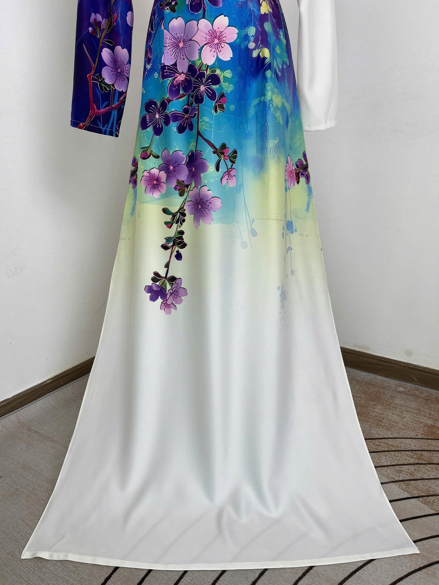 H777 4193 Áo only no pants - Áo dài lụa ánh sao hoa tím