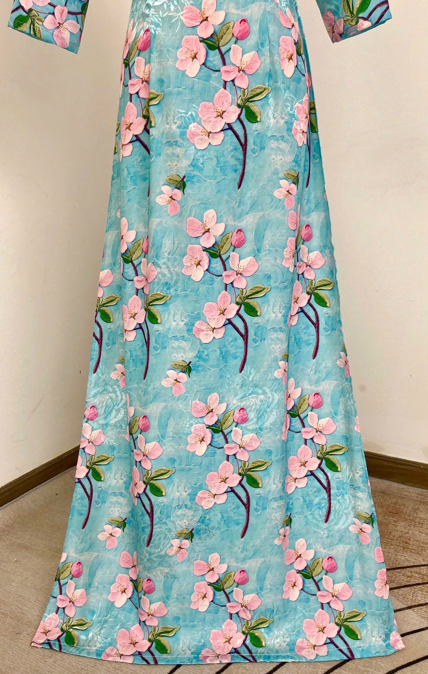 H790 4271 Áo only no pants - Áo dài truyền thống chiết li eo lụa gấm vân in hoa