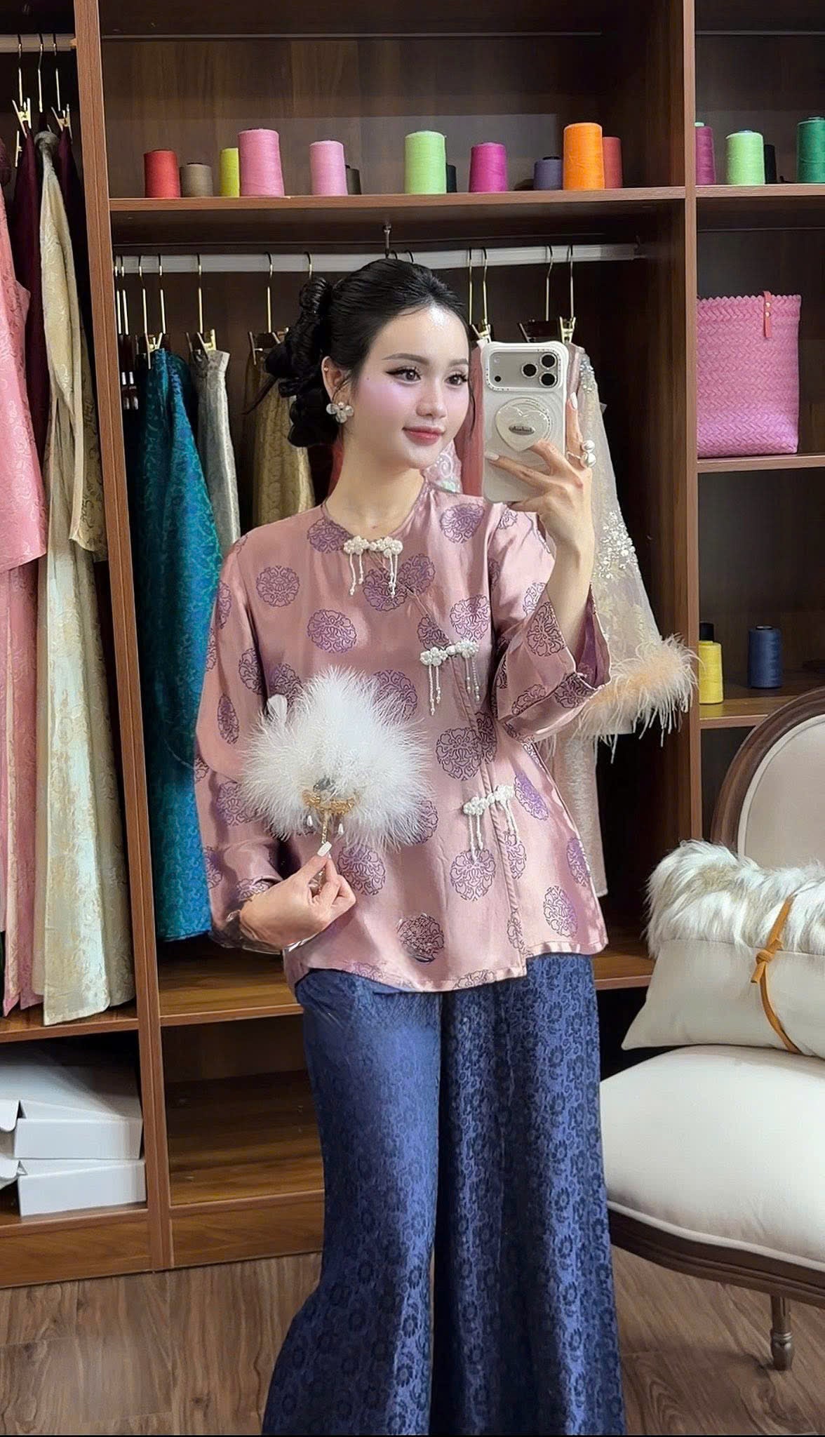 BB246 - Set bà ba lụa nha xá màu hồng