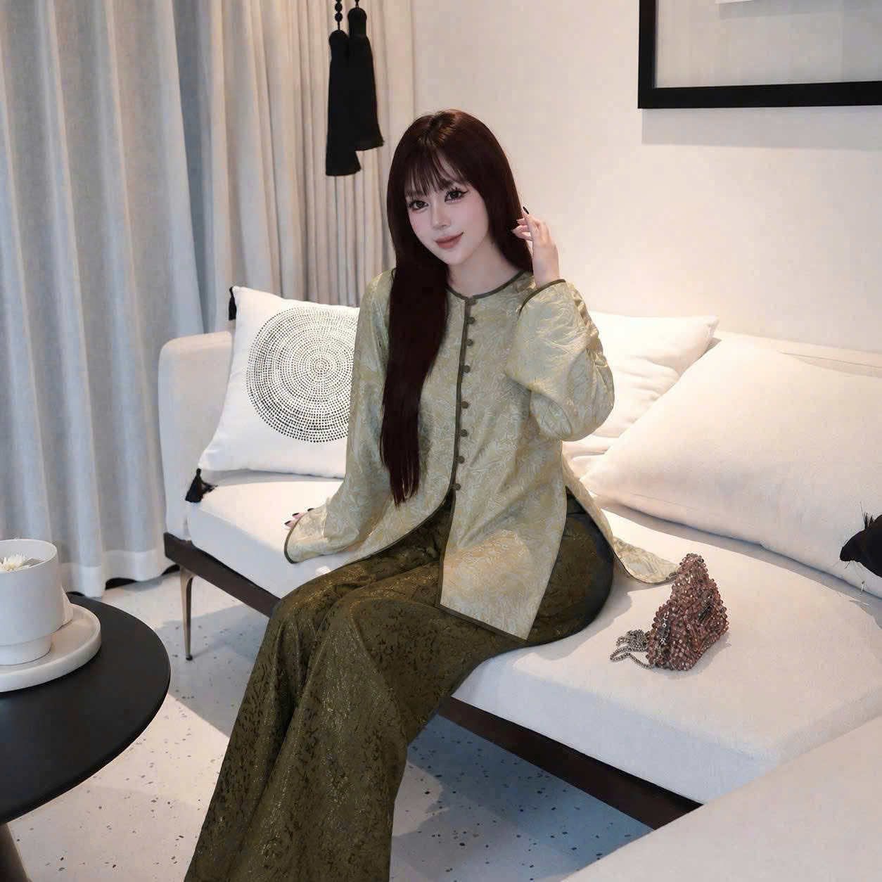BB271 - Set bà ba lụa tằm ánh kim tencel