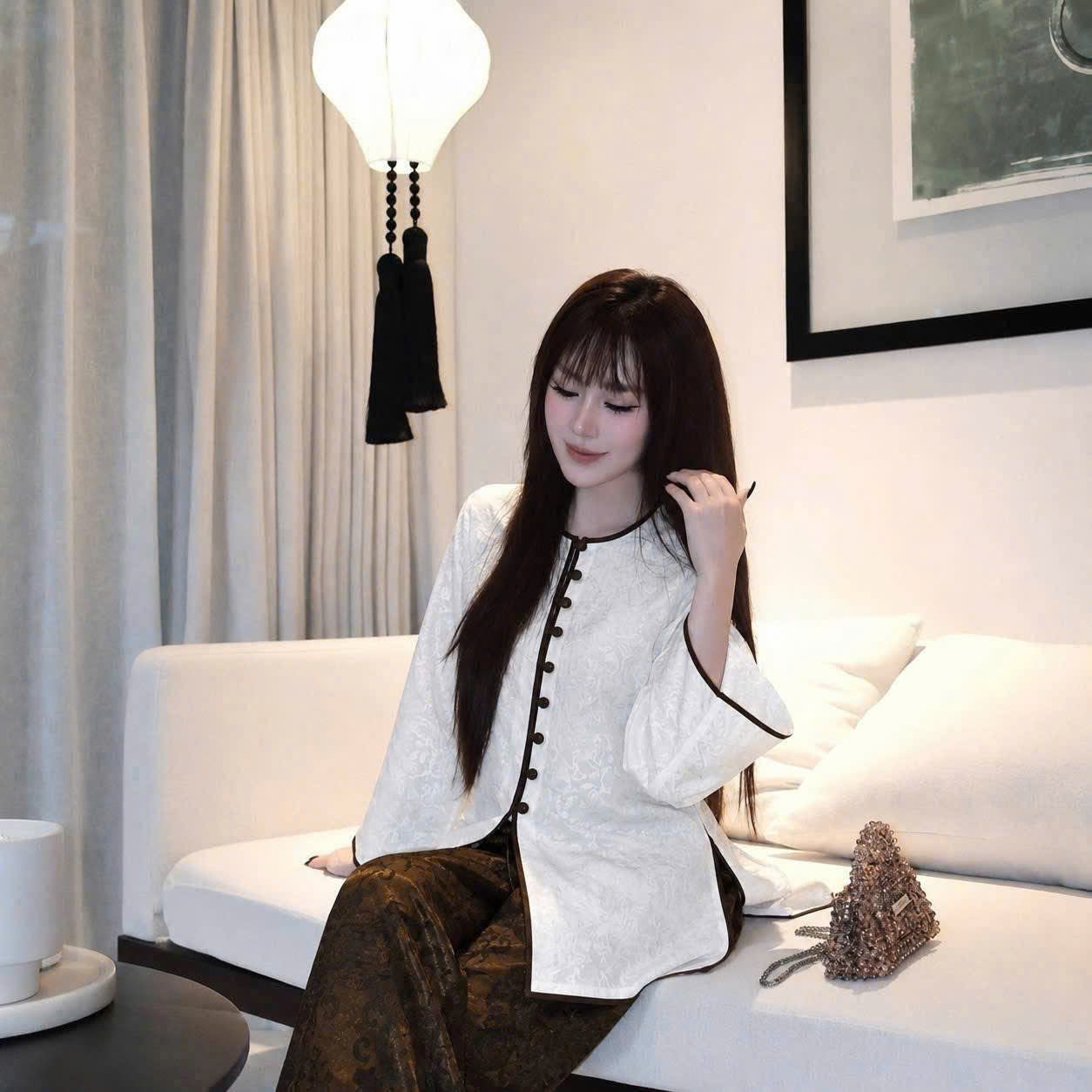 BB270 - Set bà ba lụa tằm ánh kim tencel