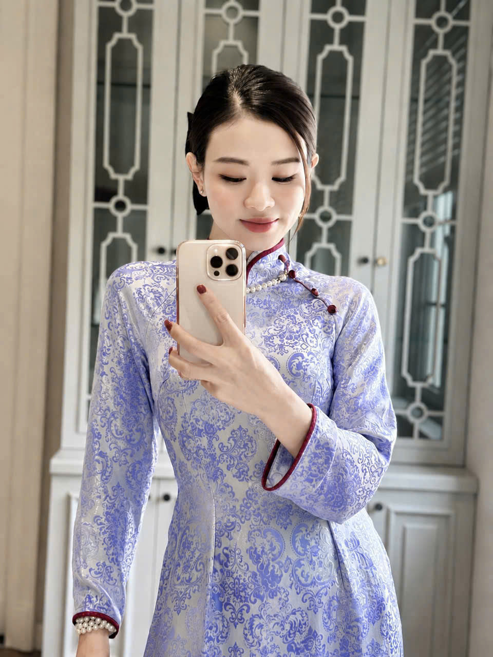 H884 4592 Áo only no pants - Áo dài dáng truyền thống chiết li eo