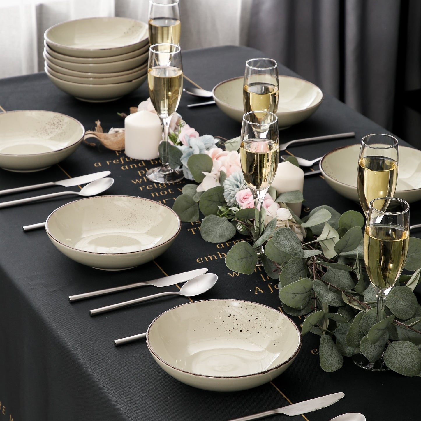 Pre-Order 4/8/12-Piece Bộ Đĩa Súp Gốm Sứ, Ăn Nhẹ Salad Trái Cây Phong Cách Vintage - Cocolilistore
