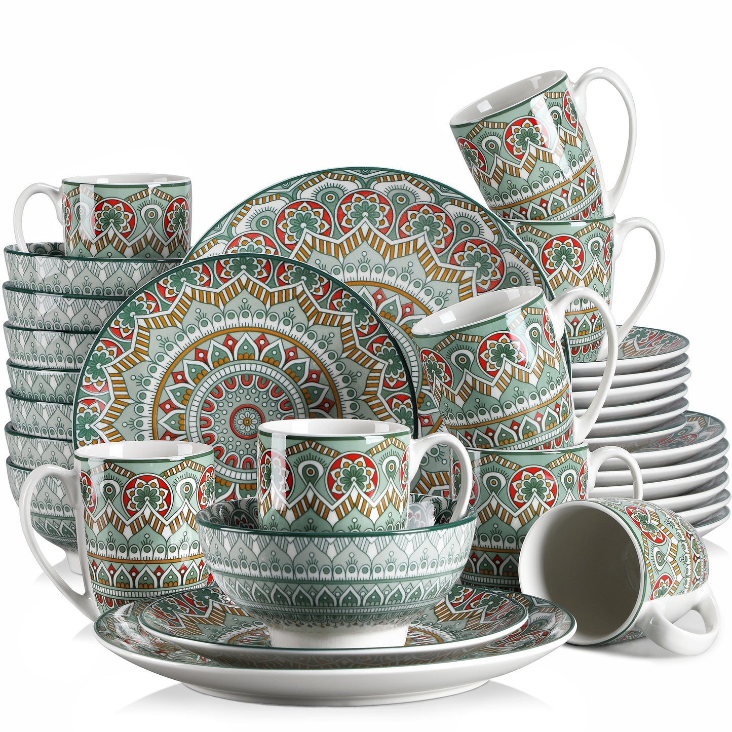 Pre-Order Set Bộ Đồ Ăn Bằng Sứ Màu Xanh Lá Cây Họa Tiết Boho - Cocolilistore