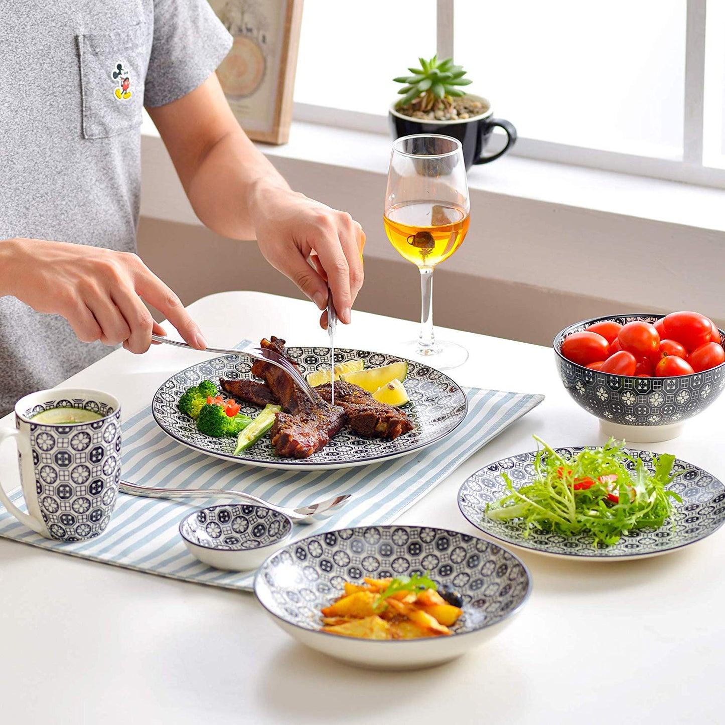 Pre-Order Set 24 Món Gốm Sứ Cao Cấp, Bộ đồ Ăn Kiểu Nhật Với Đĩa Ăn, Đĩa Tráng Miệng, Bát Và Cốc - Cocolilistore
