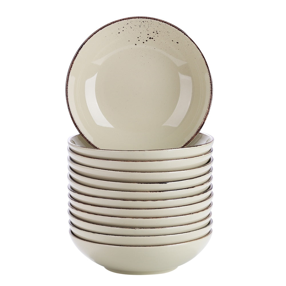 Pre-Order 4/8/12-Piece Bộ Đĩa Súp Gốm Sứ, Ăn Nhẹ Salad Trái Cây Phong Cách Vintage - Cocolilistore
